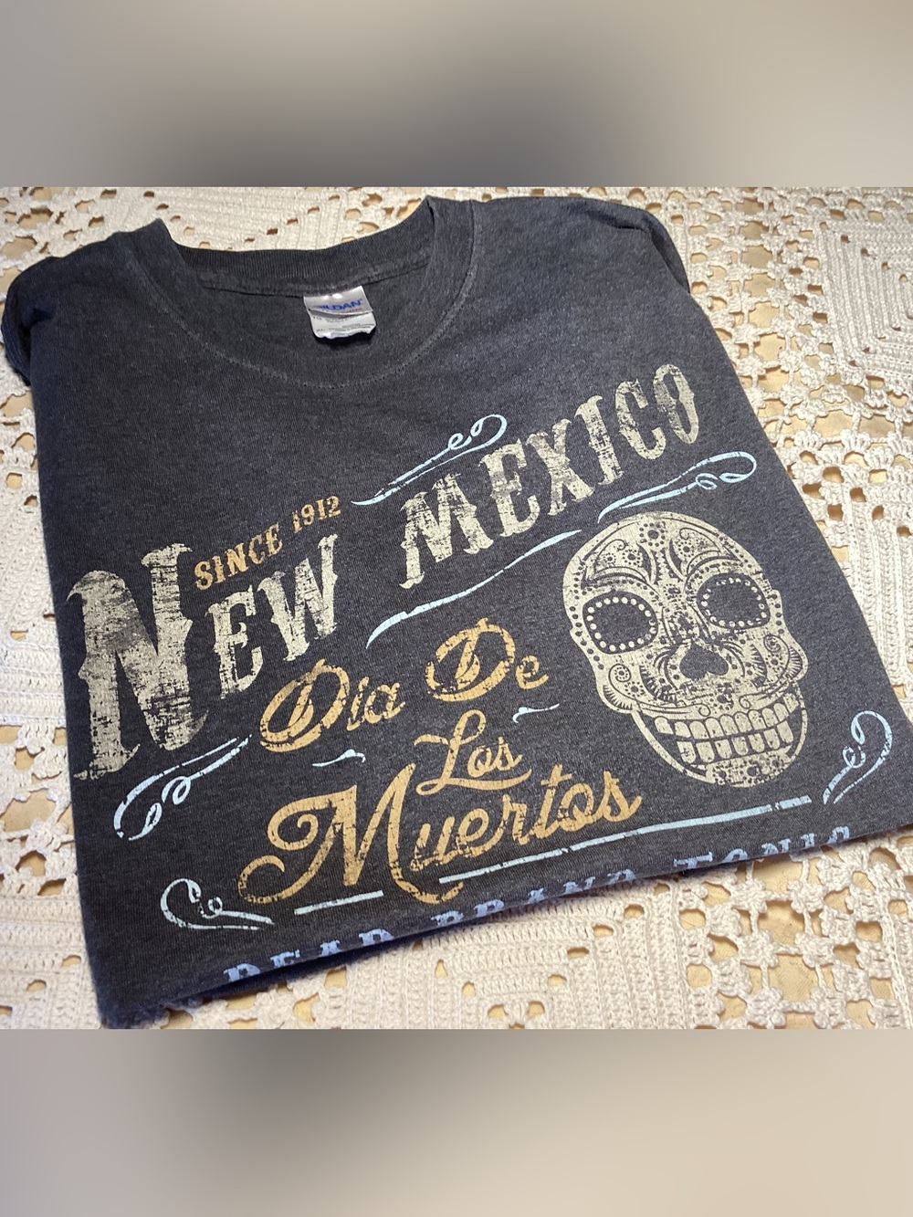 New Mexico Gildan Black Graphic Tee with Cream Print